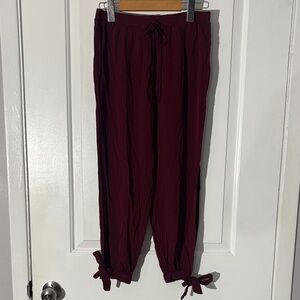 Women's Drawstring Tie-Hem Pants - Burgundy